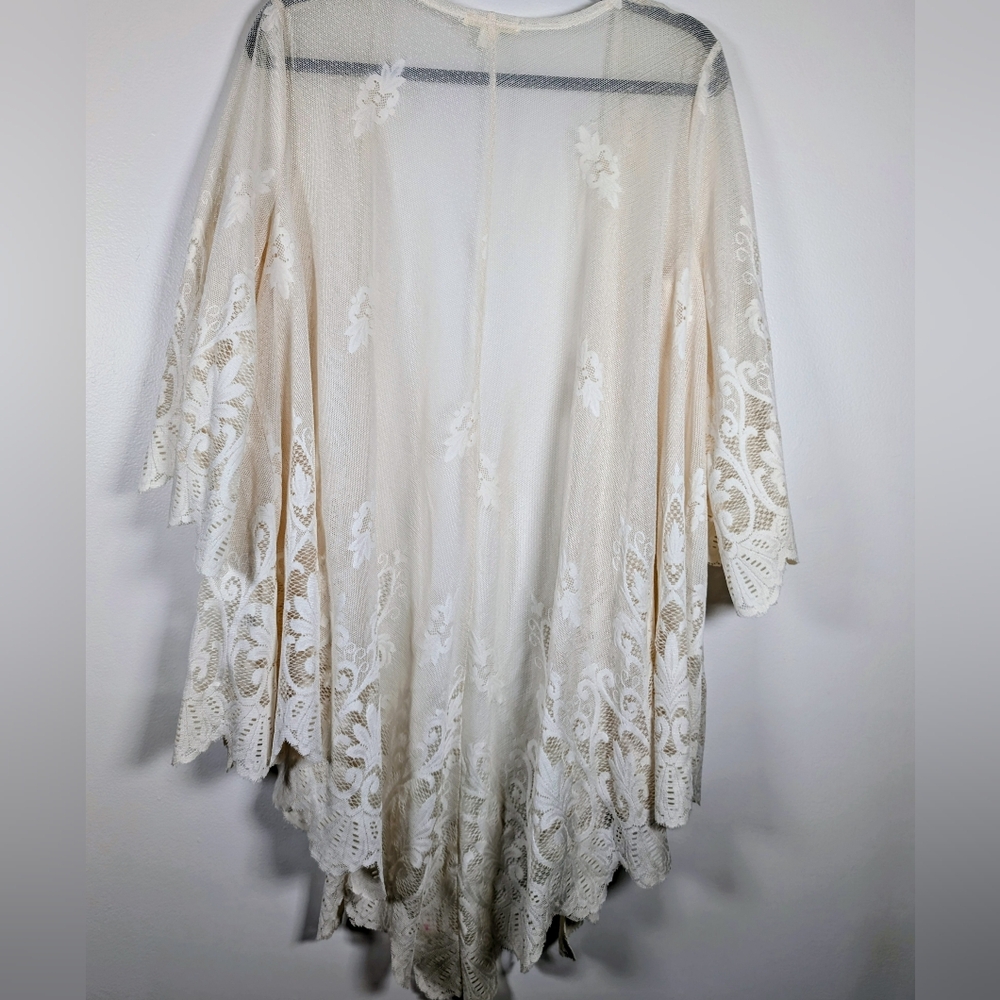 Elegant Cream Lace Kimono Miami Brand S/M
